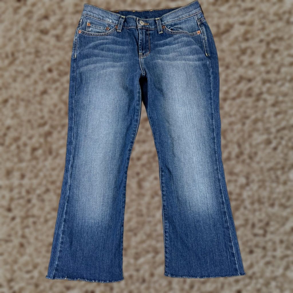 Lucky Brand VINTAGE Lucky Brand Jeans Women 29 Blue Denim Flared Crop Low Rise 5-Pocket 24 Inseam Button Zip Cotton Blend Size 29" - 1 Thumbnail