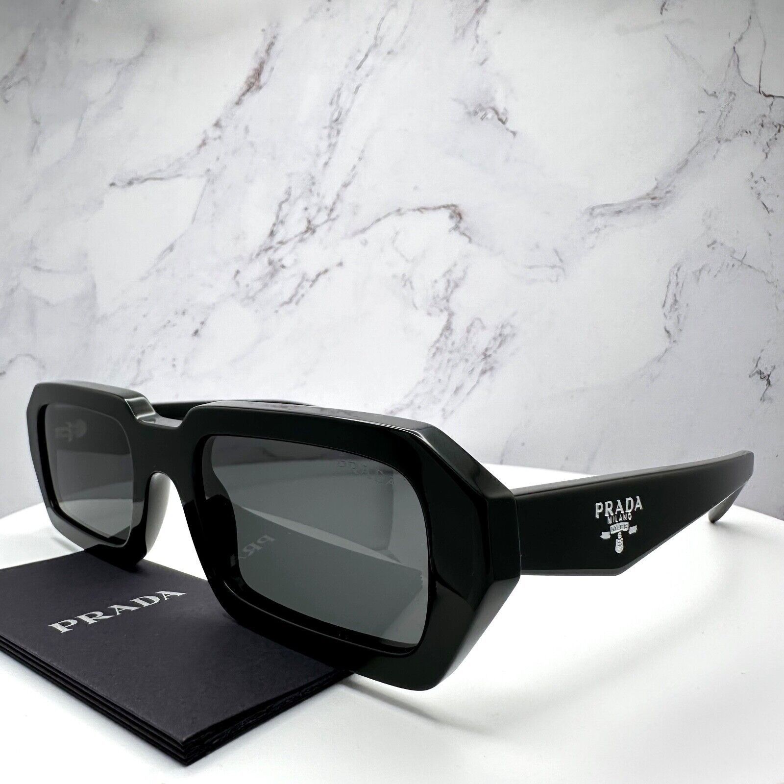 New PRADA Sunglasses Black Symbole PRADA MILANO Logo Square