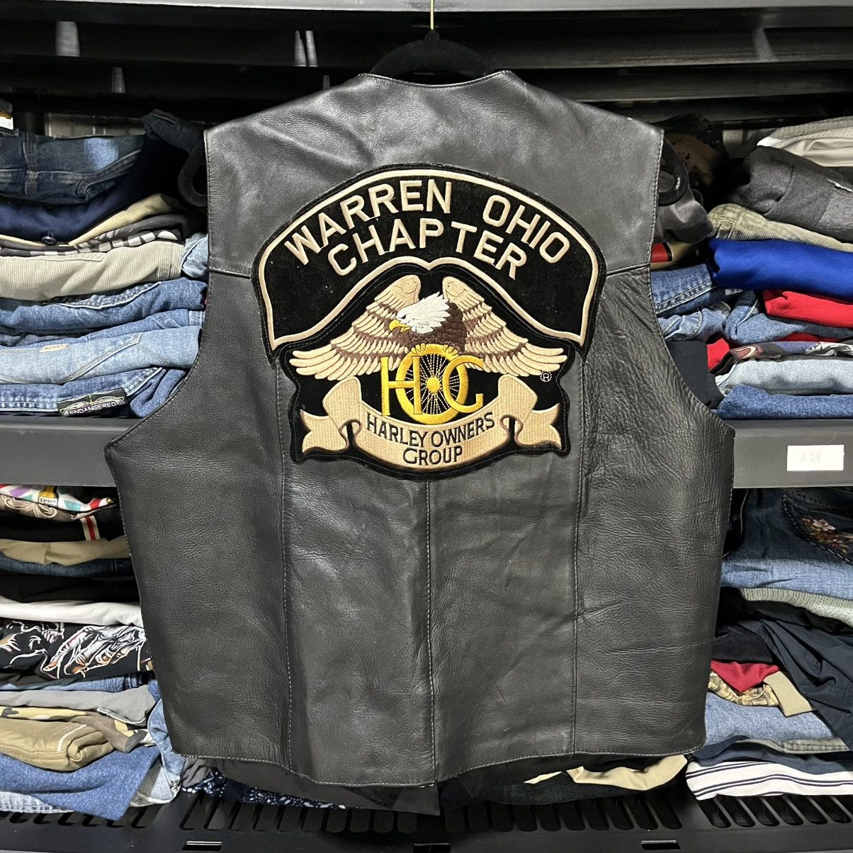 Harley Davidson VINTAGE 90s HARLEY DAVIDSON PATCH BIKER GRUNGE LEATHER VEST Size US M / EU 48-50 / 2 - 3 Thumbnail