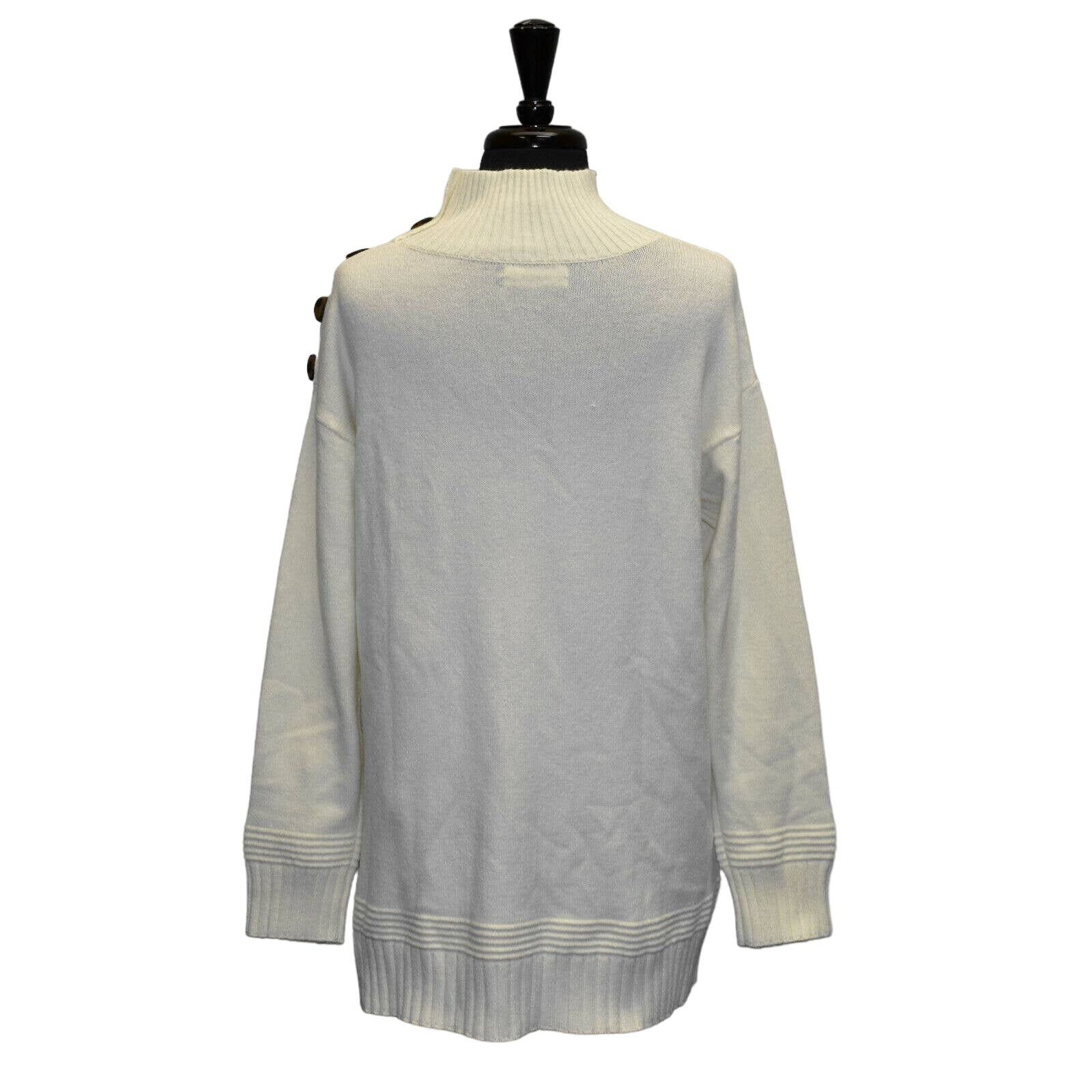 Anthropologie NWT ANTHROPOLOGIE Ivory Buttoned Mockneck Sweater Sz M $98 Size M / US 6-8 / IT 42-44 - 4 Thumbnail