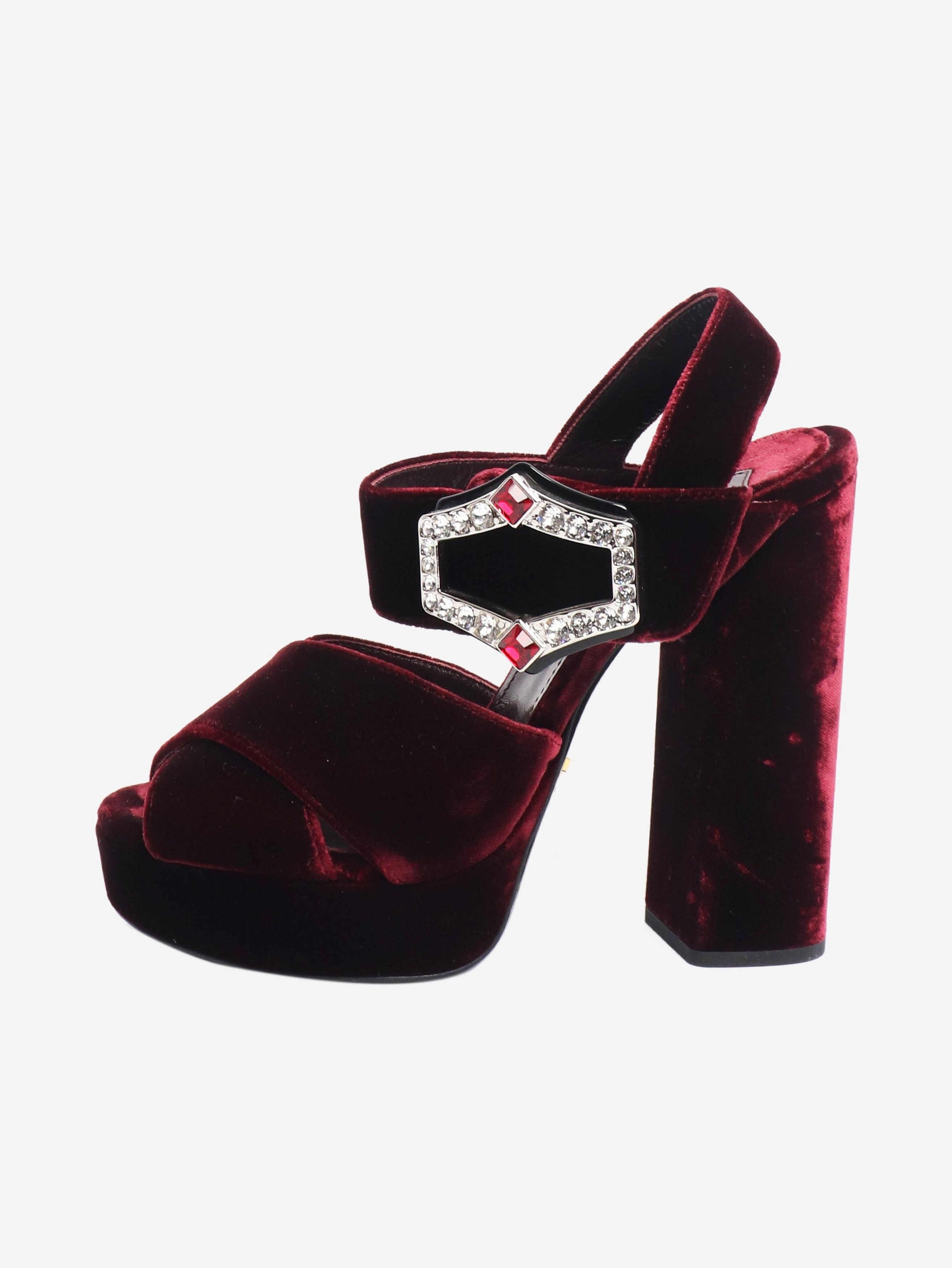Prada Maroon velvet heels with diamante buckle - EU 36 (UK 3) Size US 8 / IT 38 - 1 Thumbnail