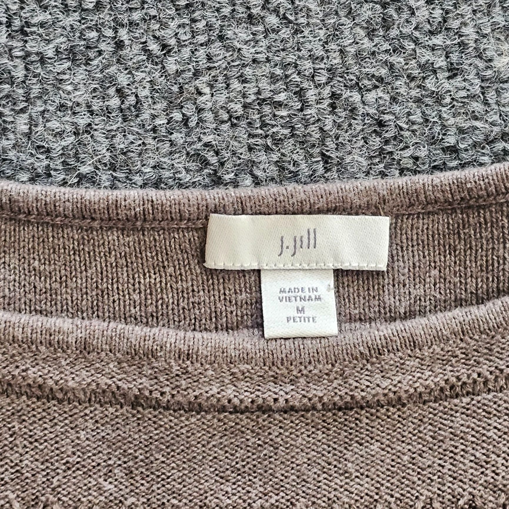 J. Jill J Jill Sweater Top Womens Medium Petite Gray Tan Knit Fringe Cropped Casual Pullover 3/4 Sleeve Round Neck Regular Fit Size M / US 6-8 / IT 42-44 - 3 Thumbnail