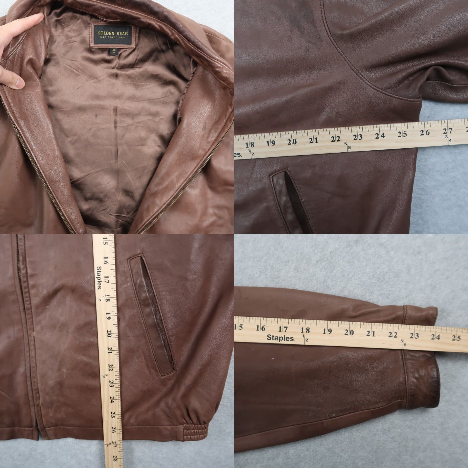 Golden Bear Golden Bear Leather Jacket Men's XL Regular Zip Up Bomber Brown 90s Classic Vintage Theme Casual Travel Winter Fall Spring Zip Full Zip Size US XL / EU 56 / 4 - 9 Thumbnail