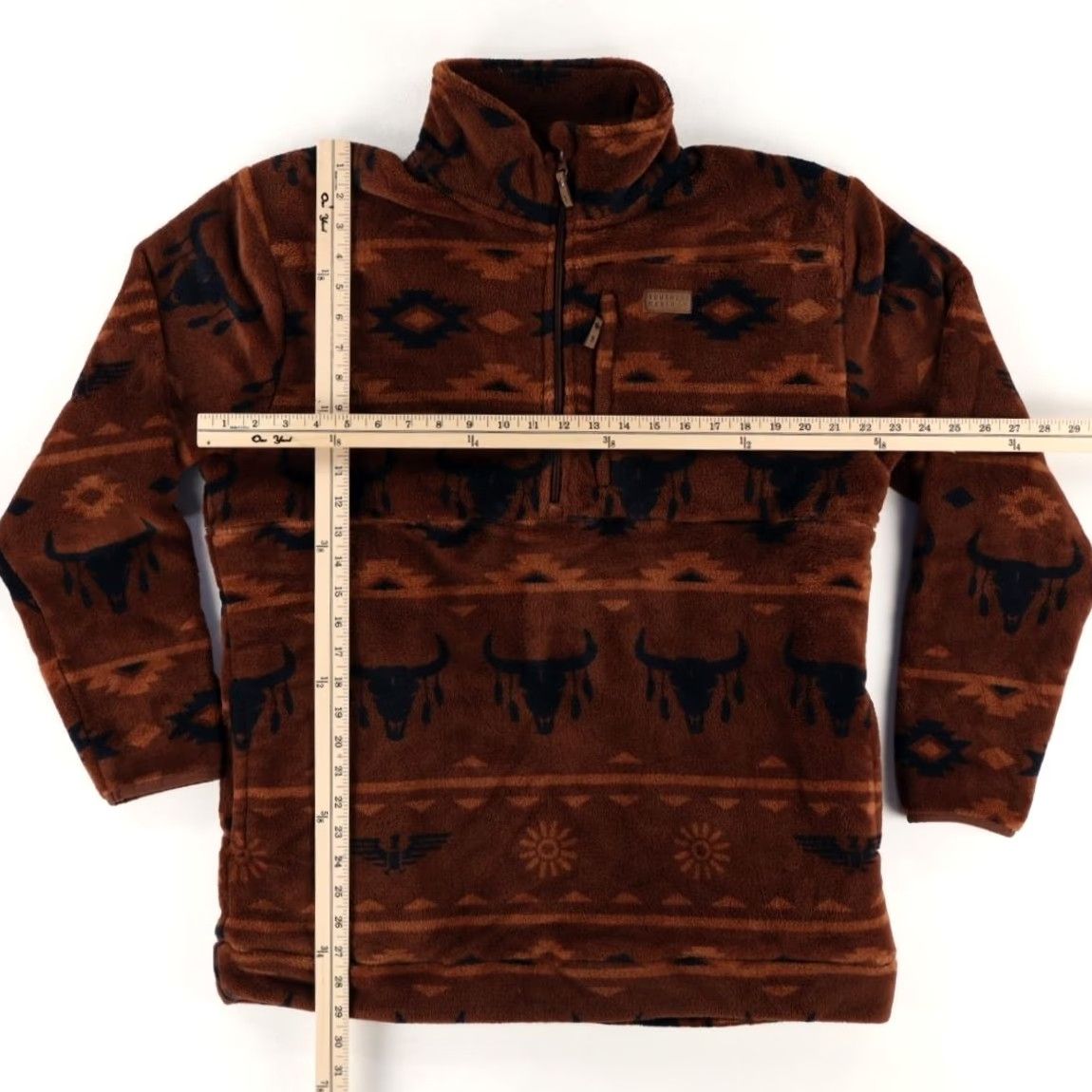 Vintage Southern Marsh Western Aztec Plush Fleece Pullover Striped Mock Long Sleeve Brown Men's L Shirt Size US L / EU 52-54 / 3 - 3 Thumbnail