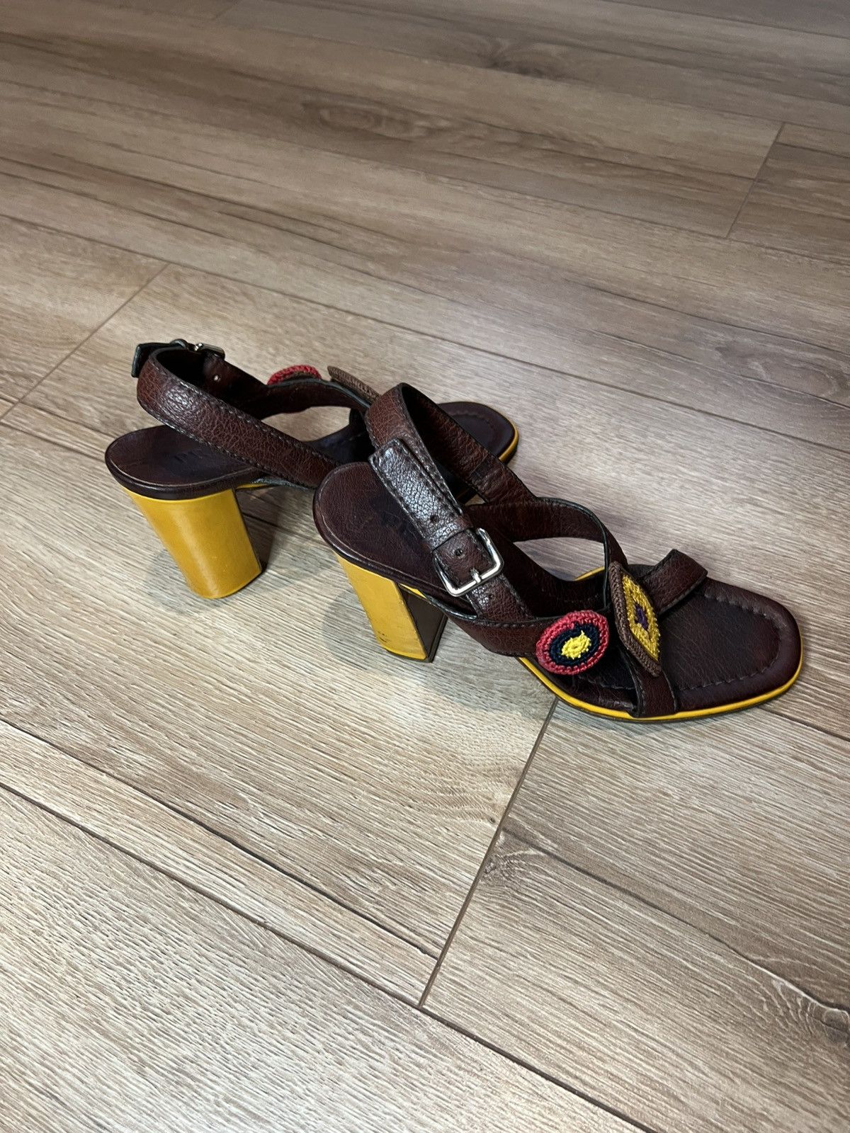 Prada Prada Brown Leather Embellished Cross-Strap Slingback Heels Size US 8 / IT 38 - 4 Thumbnail