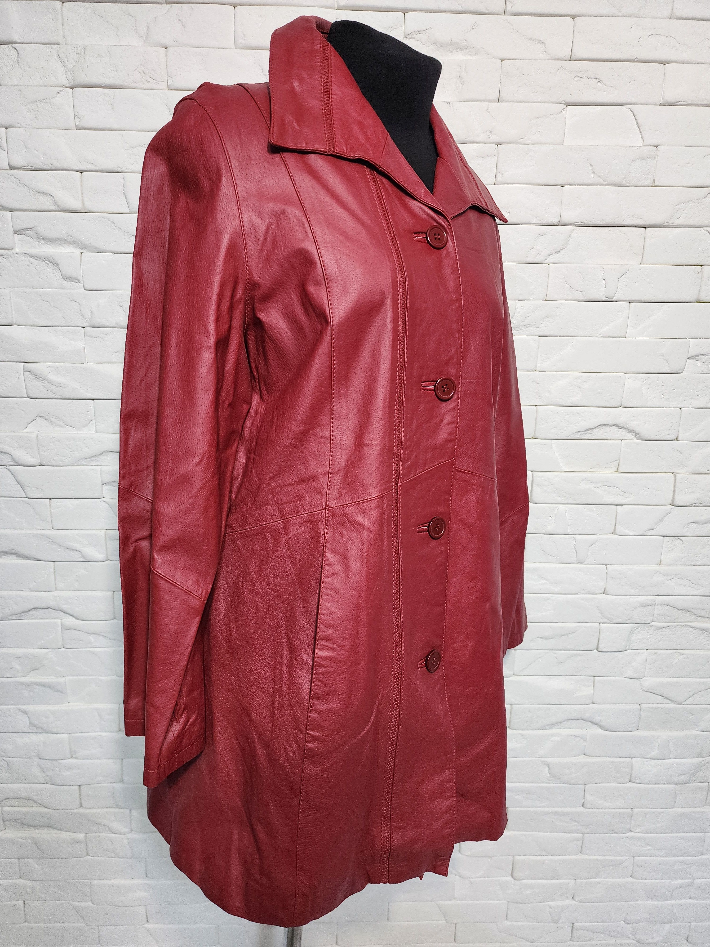 Designer Long Red Leather Jacket: Size XL / US 12-14 / IT 48-50 - 3 Thumbnail