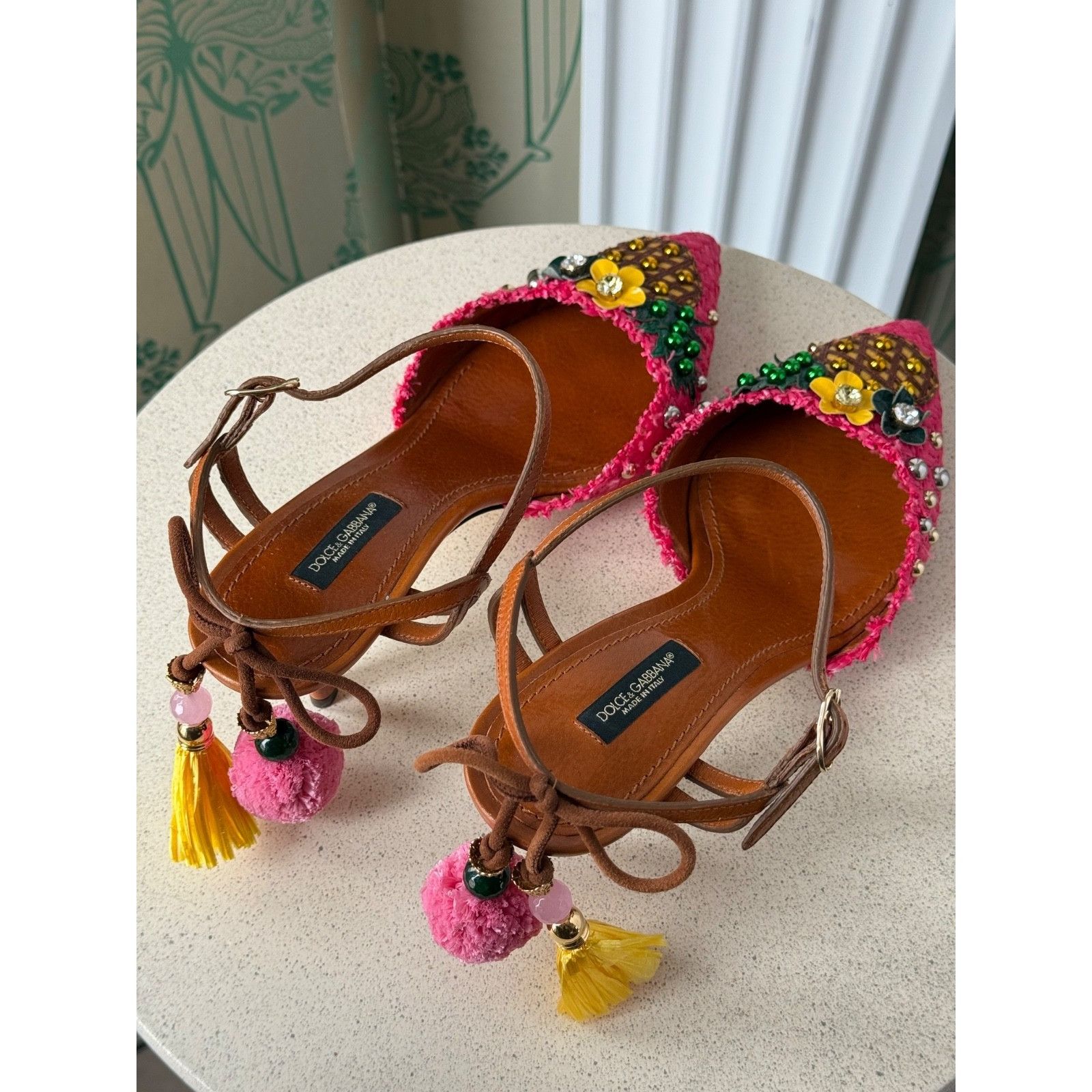 Dolce & Gabbana DOLCE & GABBANA Shoes Pink Pineapple Bellucci Kitten Heels Size US 7.5 / IT 37.5 - 8 Thumbnail