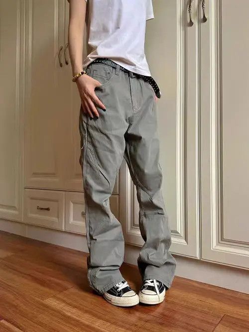 VIBE High Street Grey Y2K Micro Flare Casual Pants Size US 34 / EU 50 - 3 Thumbnail