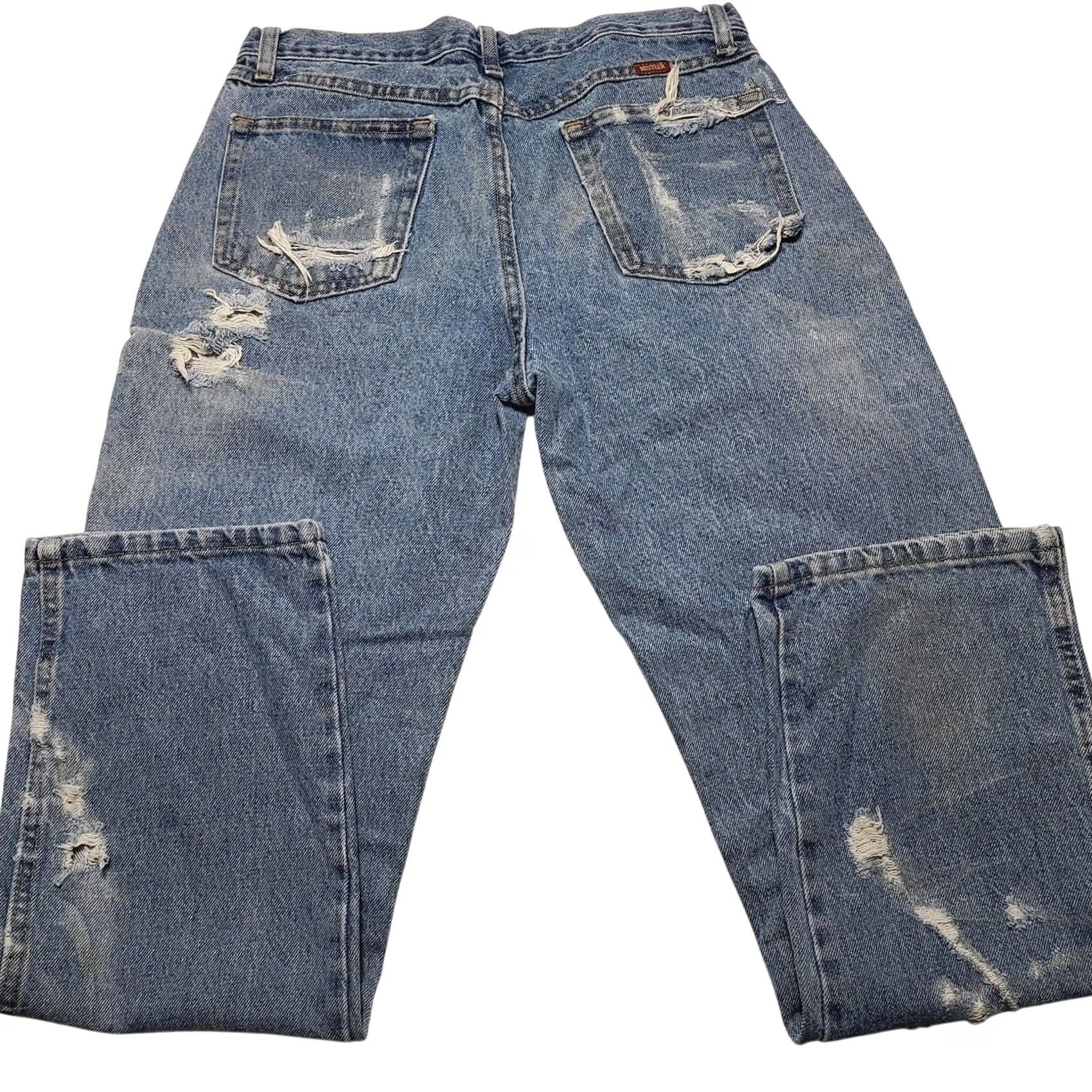 Denime Rustler Jeans Men 31x30 Blue Denim Distressed Faded 100% Cotton Casual 90's Size US 31 - 3 Thumbnail