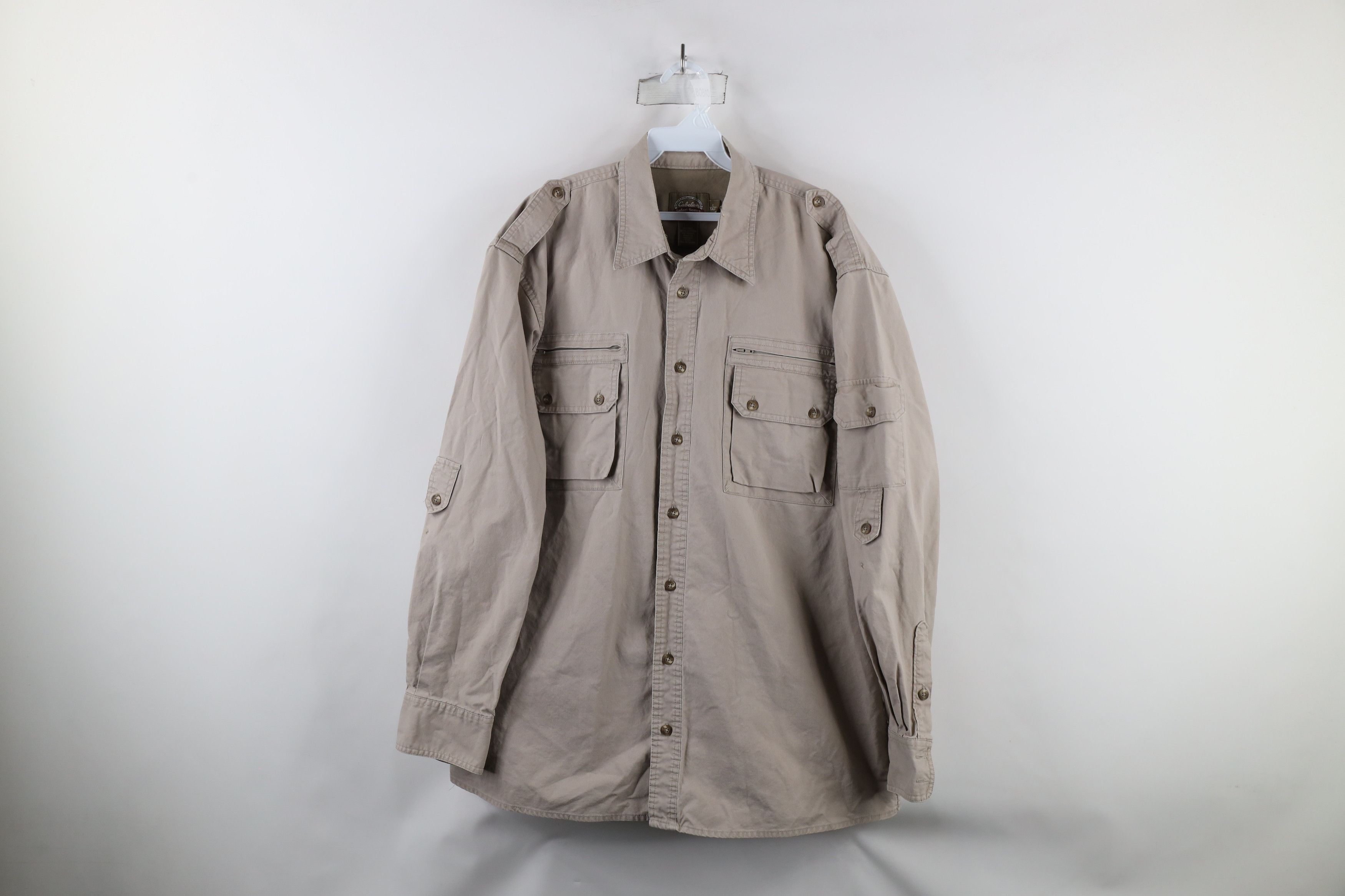 Cabelas × Vintage Vintage Cabelas Safari Hunting Bush Button Shirt Beige Size US L / EU 52-54 / 3 - 1 Thumbnail