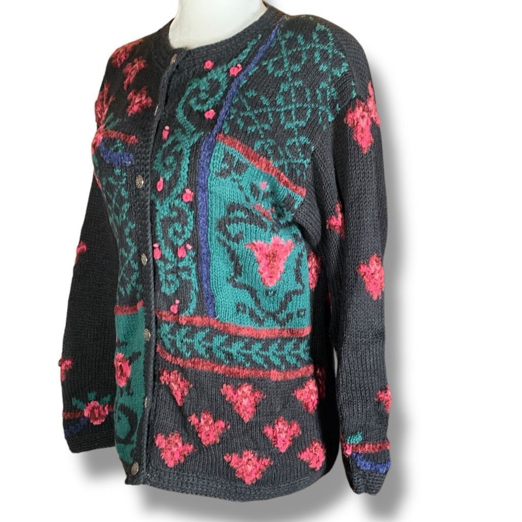 Northern Isles Vintage Northern Isles Hand-Knitted Floral Cardigan Sweater Size M / US 6-8 / IT 42-44 - 6 Thumbnail