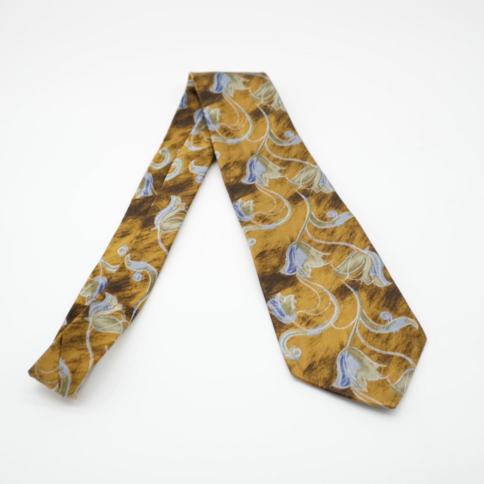 Zylos George Machado Zylos George Machado Yellow Tan Floral Print Wide Silk Tie Size ONE SIZE - 6 Thumbnail