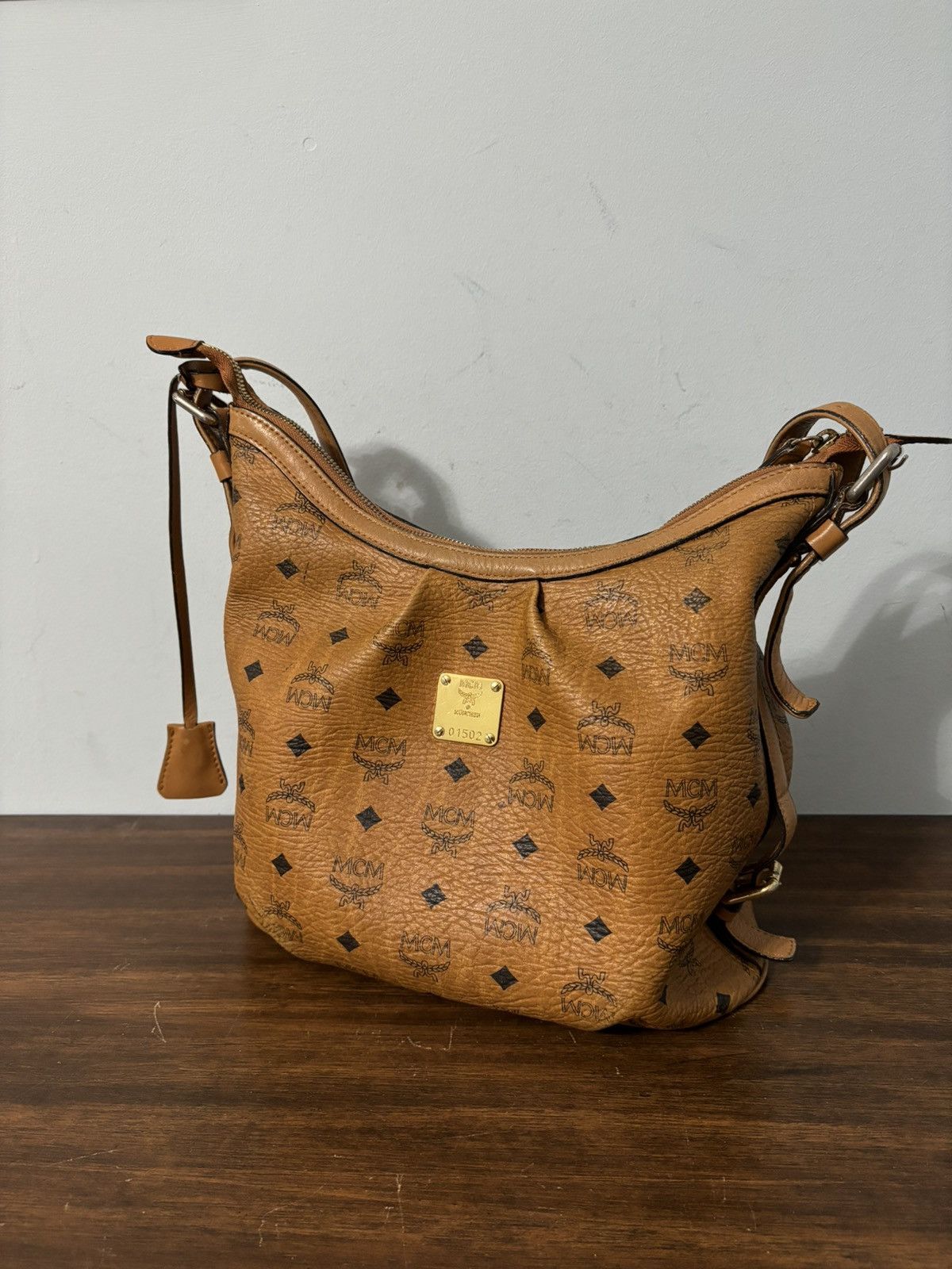 MCM Cognac Visetos Leather Shoulder Bag