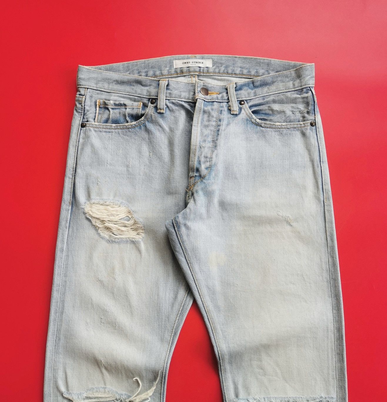 ONES STROKE Ones Stroke Tokyo Selvedge Destroyed Thrashed Jeans Kith Size US 32 / EU 48 - 2 Thumbnail