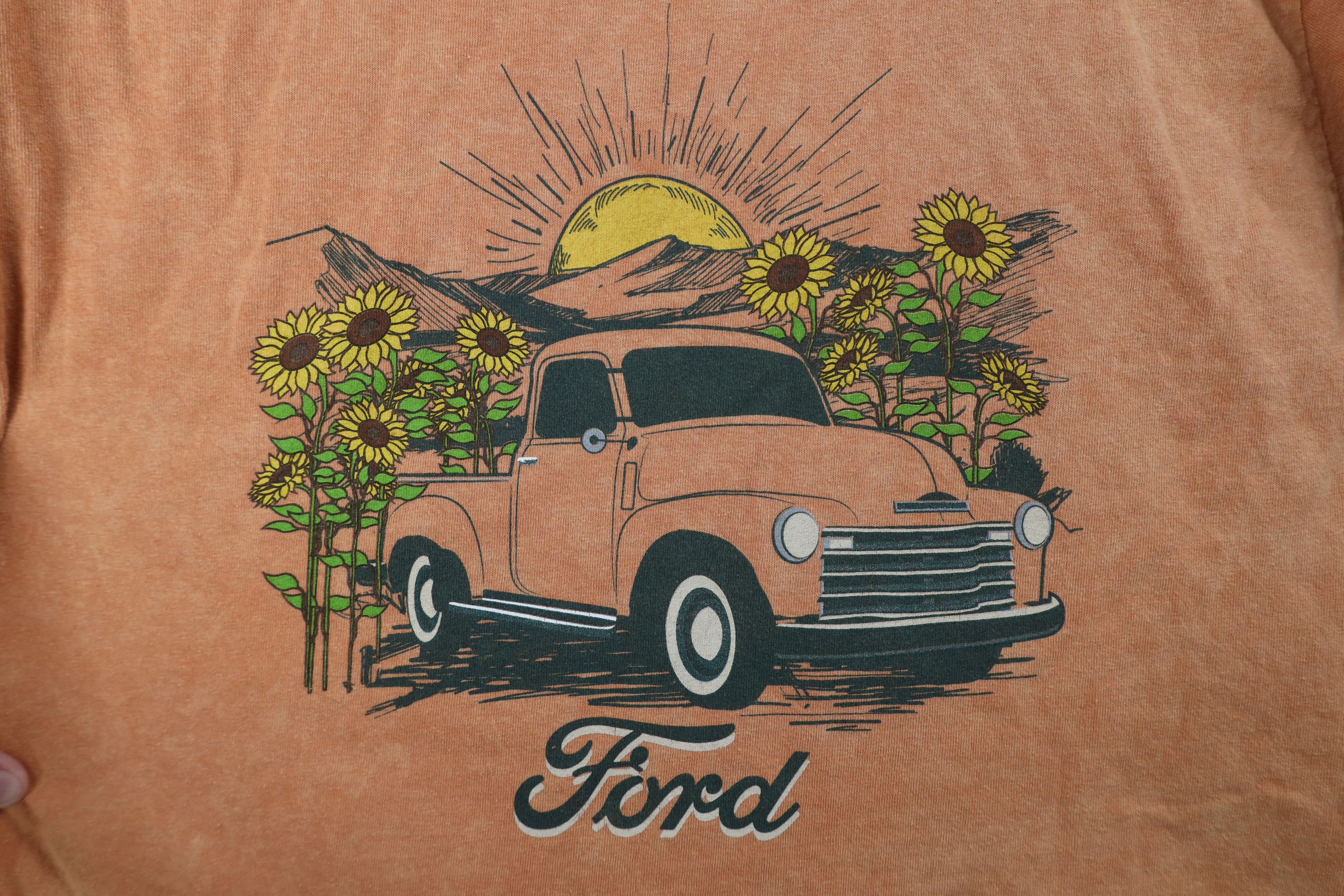 Vintage Retro Y2K Sunset Sunflower Ford Truck Cropped T-Shirt Orange Size L / US 10 / IT 46 - 4 Thumbnail