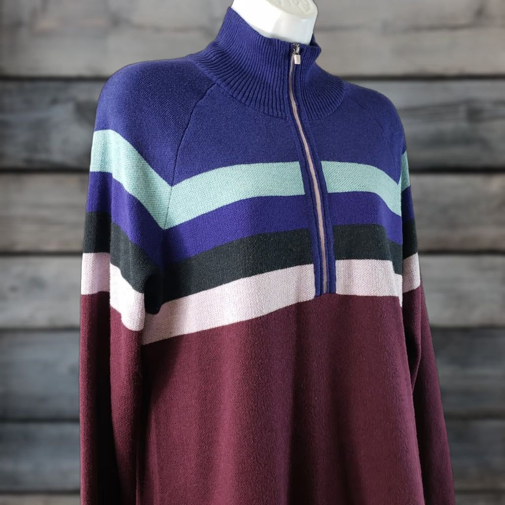 Eddie Bauer VINTAGE Eddie Bauer Womens 1/2 Zip Pullover Sweater Sz Large Blue Purple Stripe Shirt Womens L Purple Stripe 1/2 Zip Pullover Sweater Size L / US 10 / IT 46 - 1 Thumbnail