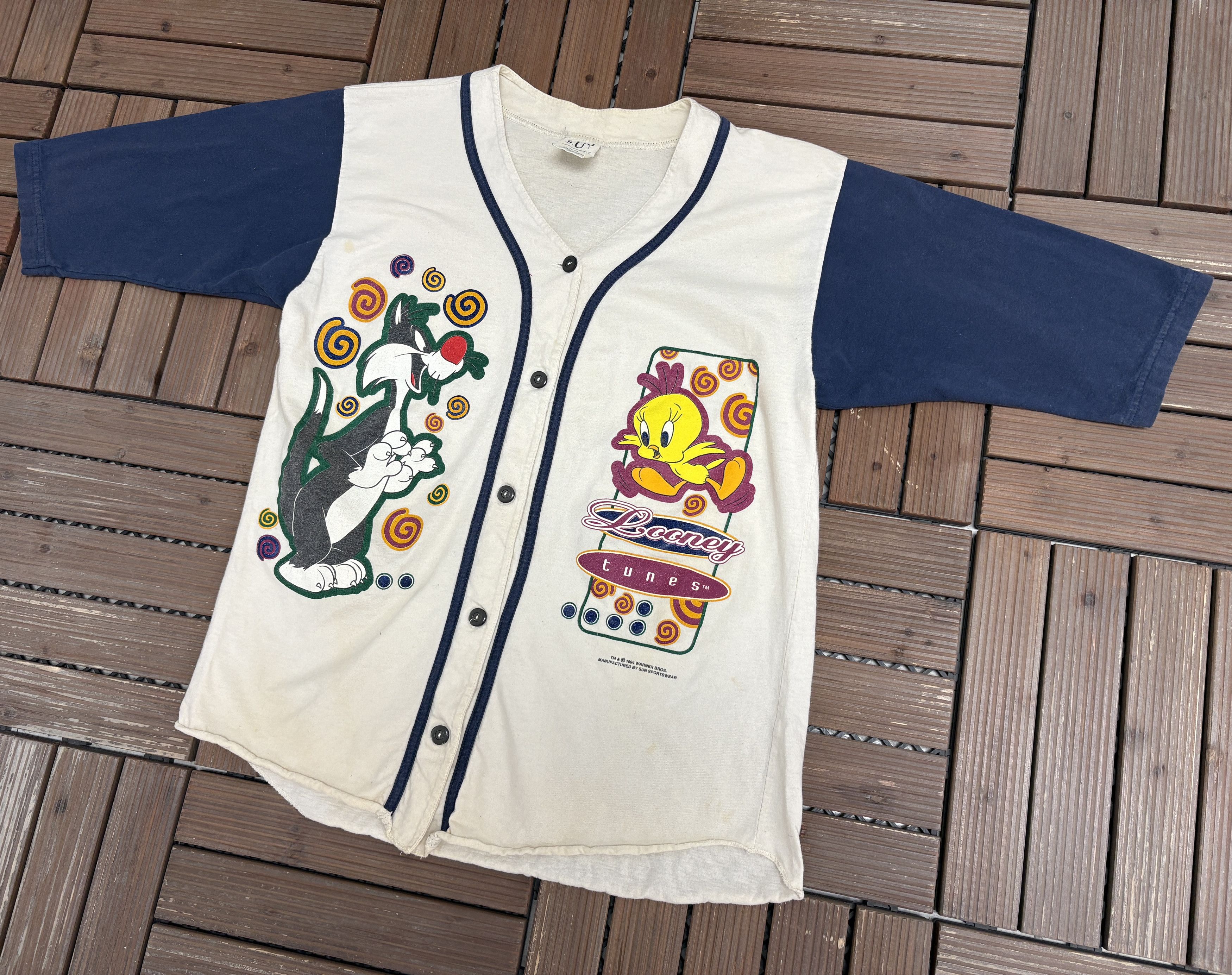 Vintage Looney Tunes Tweety Bird Vintage White Baseball Jersey Size US M / EU 48-50 / 2 - 4 Thumbnail
