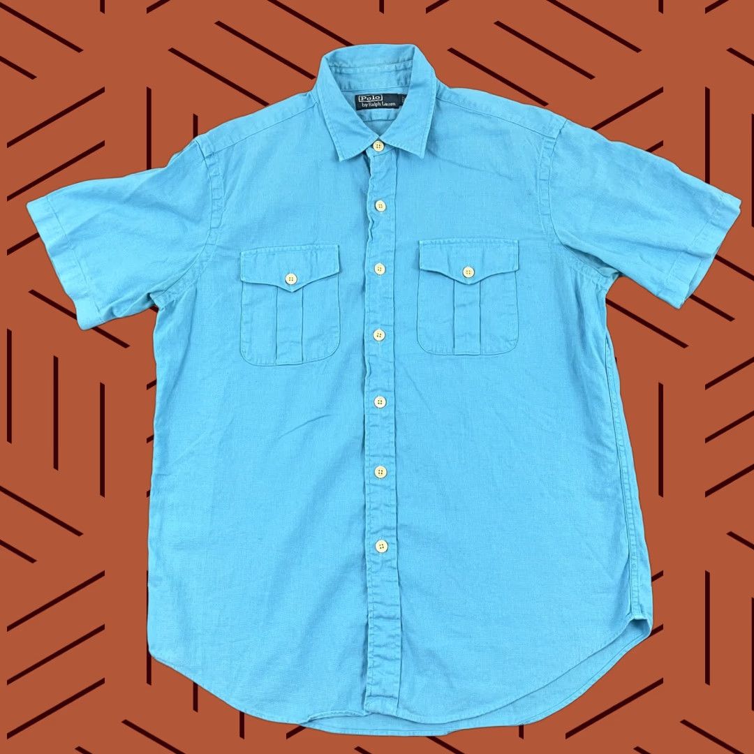 Polo Ralph Lauren Polo Ralph Lauren Shirt Mens L Blue Linen Cotton Blend Button-Up Pockets Size US L / EU 52-54 / 3 - 1 Thumbnail
