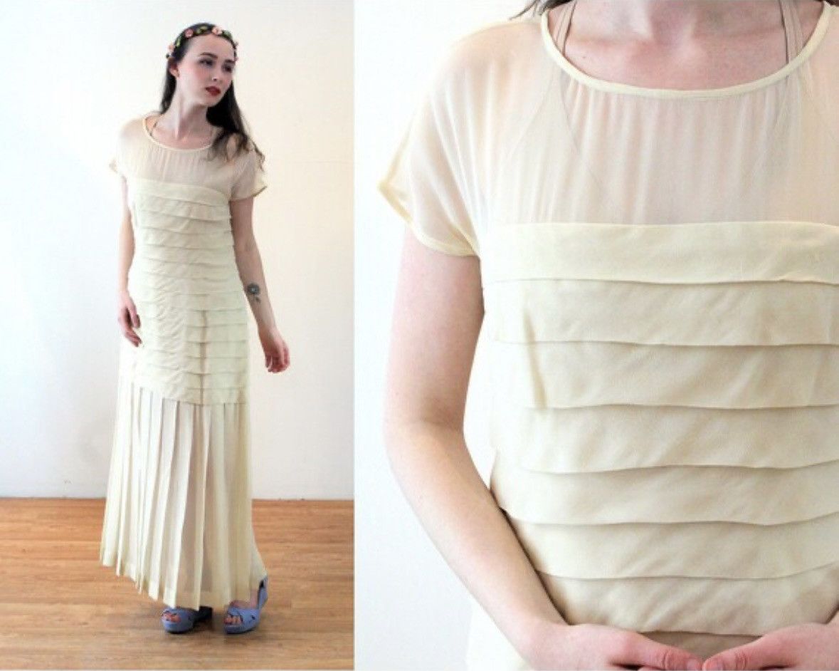 Vintage VTG Dreamy Sheer Ruffled layered SILK Maxi Formal Dress Size M / US 6-8 / IT 42-44 - 2 Thumbnail