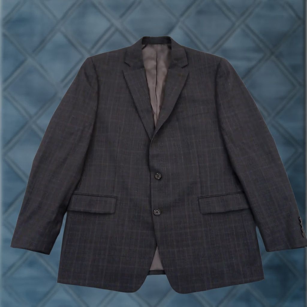 Ralph Lauren Lauren Ralph Lauren Blazer Mens 44 Long Gray Plaid Two Button Double Vent Notch Lapel 2 Piece Wool Polyester Jacket Coat Streetwear Mens Size 44R - 1 Thumbnail