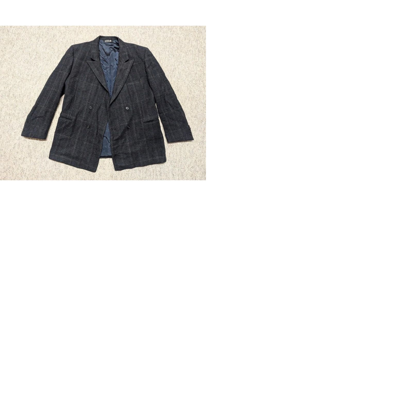 Vintage VINTAGE USA Made TWEED double breasted Blazer WOOL donegal STRIPED plaid BLUE 42R - JA INTERNATIONAL Blazer Mens 42R Wool Tweed Plaid 90s? Size 42R - 9 Thumbnail