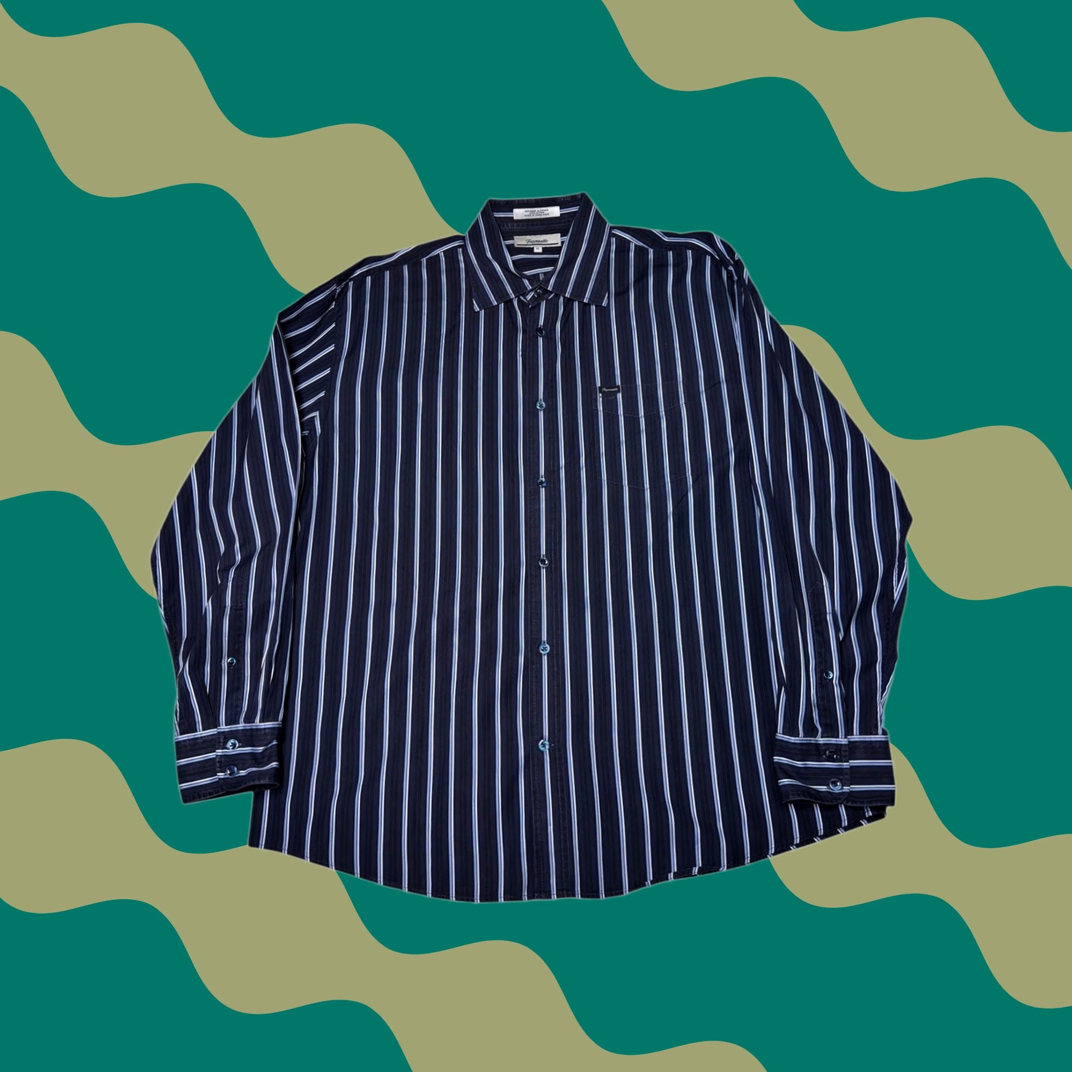 Faconnable VINTAGE Faconnable Shirt Mens XL Blue White Stripe Button-Down Casual Workwear Business Long Sleeve Cotton Button-Up Boys? Size US XL / EU 56 / 4 - 1 Thumbnail