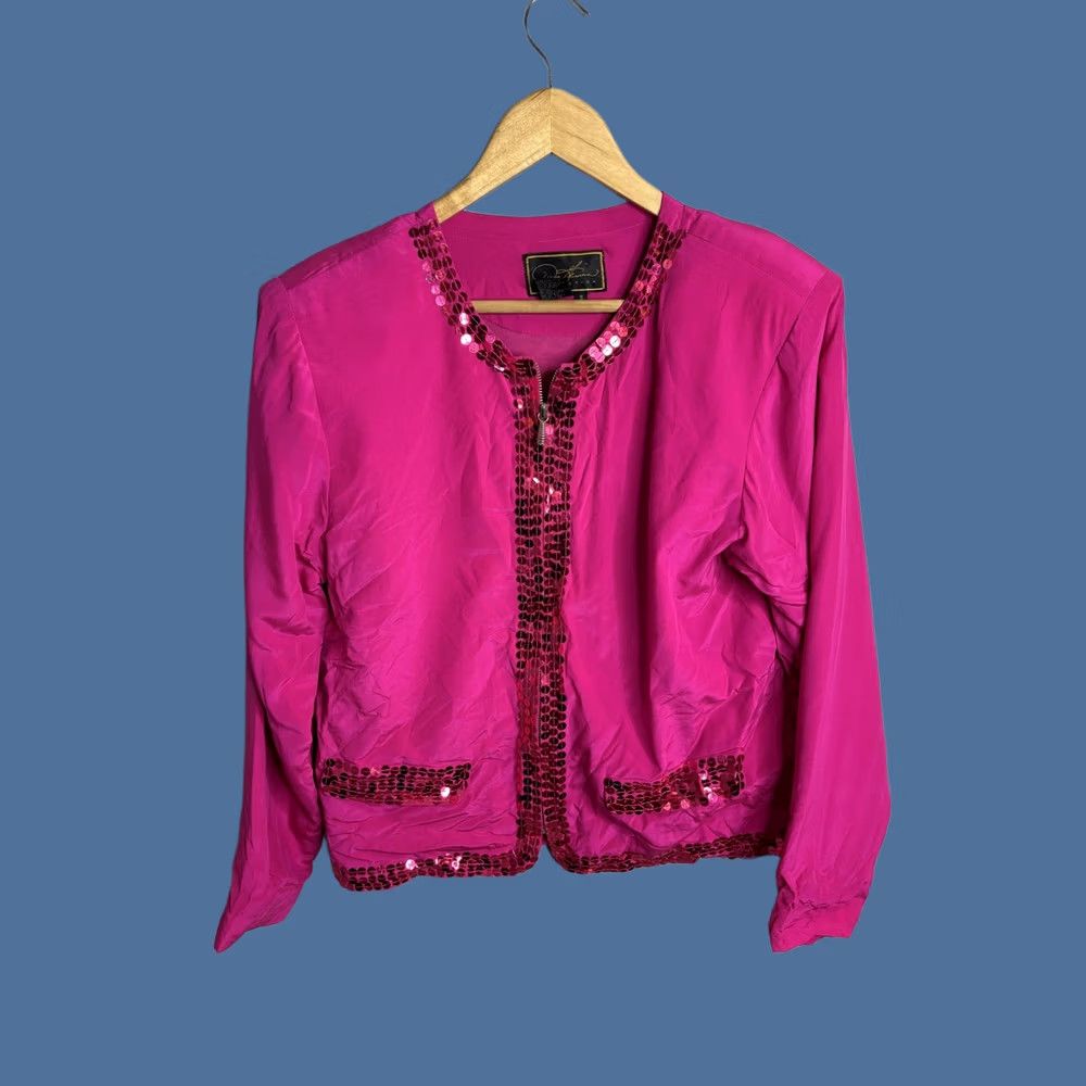 Vintage Rita Stevens Collection Jacket Womens Small Pink Sequin Satin Zip Party Evening Size S / US 4 / IT 40 - 1 Thumbnail
