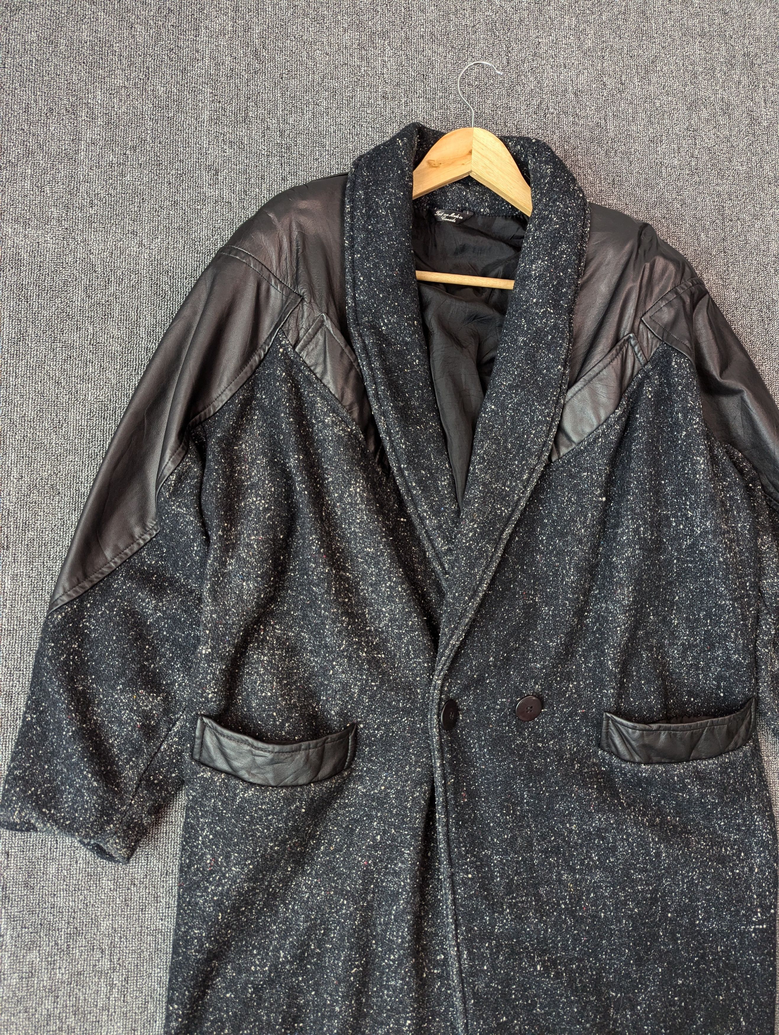 Designer × Vintage Vintage 80s ADA Paris Leather And Tweed Wool Coat Jacket Size US L / EU 52-54 / 3 - 3 Thumbnail