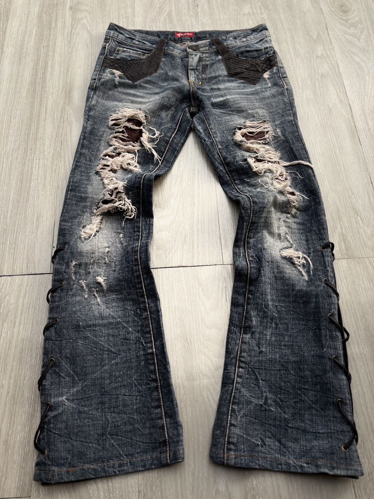 MARAXIA phyton lace up flare jeans