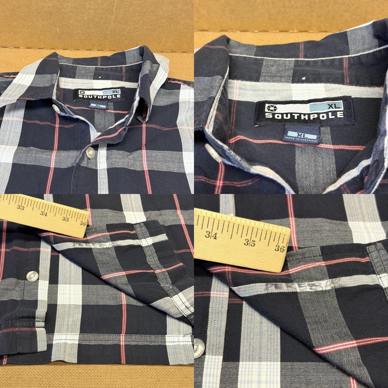 Southpole Southpole Shirt Mens XL Navy Plaid Short Sleeve Button Front Cotton Size US XL / EU 56 / 4 - 8 Thumbnail