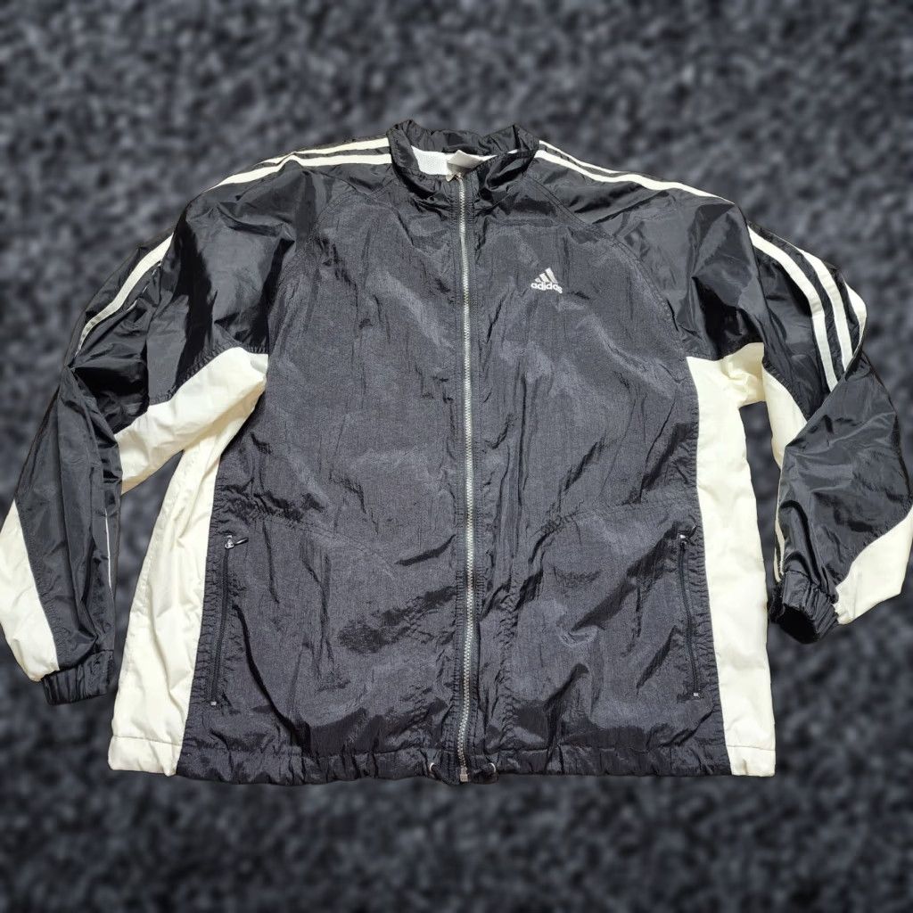 Adidas VINTAGE adidas Jacket Windbreaker Mens XL Nylon Black Three Stripes Zip Pockets 80s/90s Style Clothing Size US XL / EU 56 / 4 - 1 Thumbnail