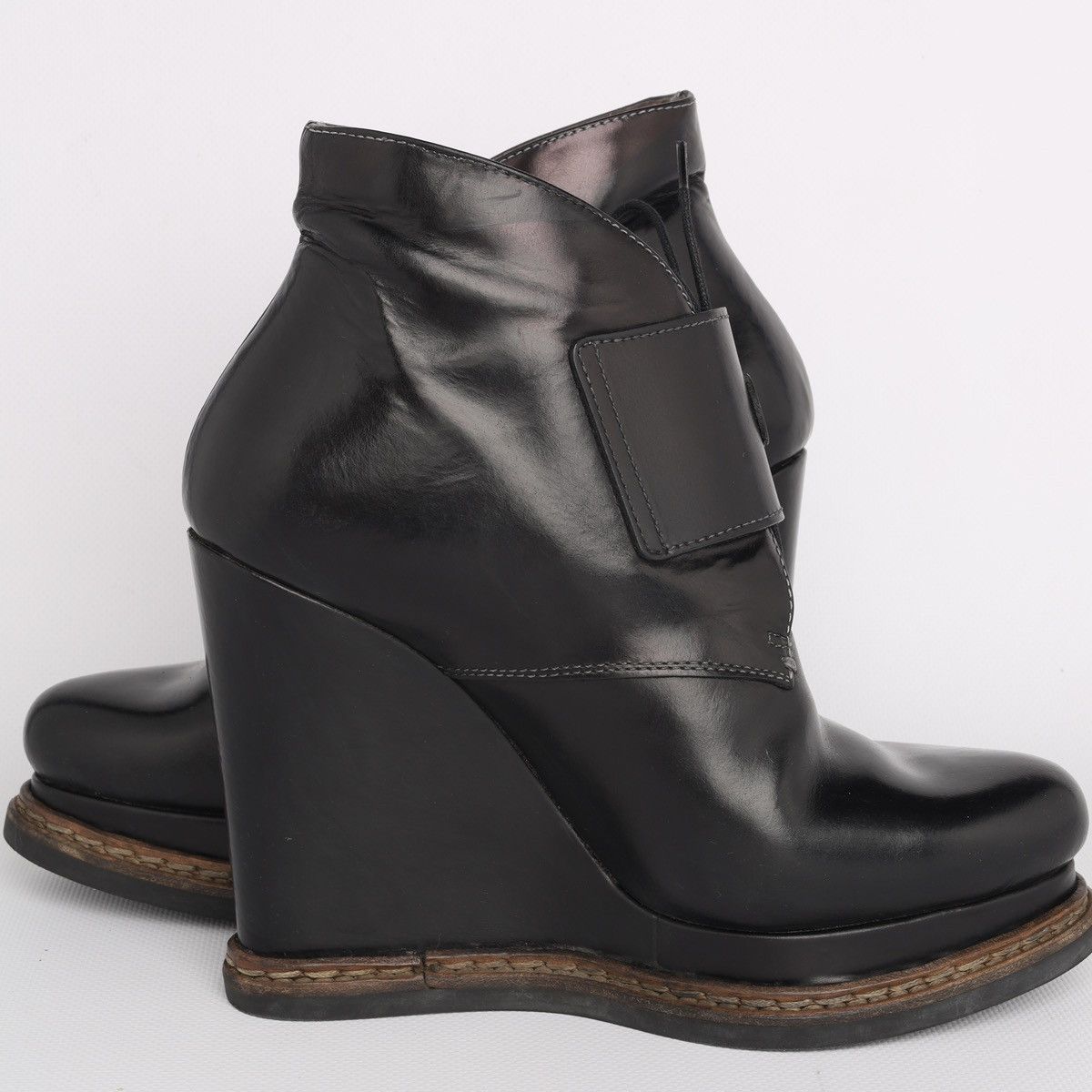 Jil Sander Jil Sander Leather Black Hi Heel Boots Platform Wedge Buckle Size US 6 / IT 36 - 11 Thumbnail