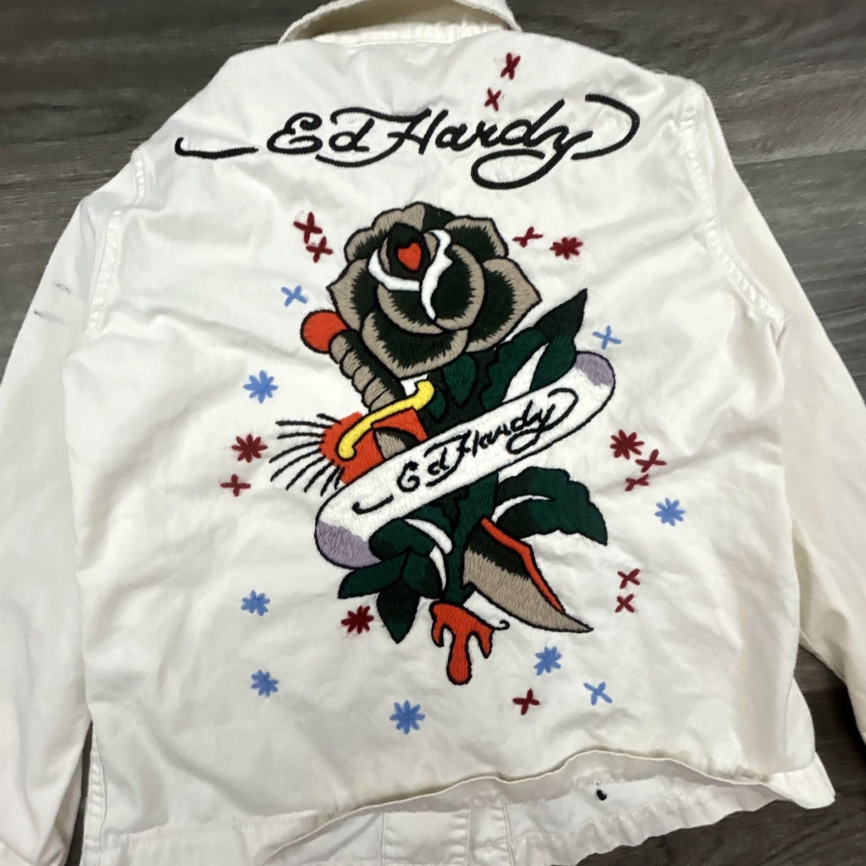 Ed Hardy VINTAGE Ed Hardy Jacket Womens M White Embroidered Tattoo Rose Graphic Denim Y2K Spring Short Sleeve? Size M / US 6-8 / IT 42-44 - 7 Thumbnail
