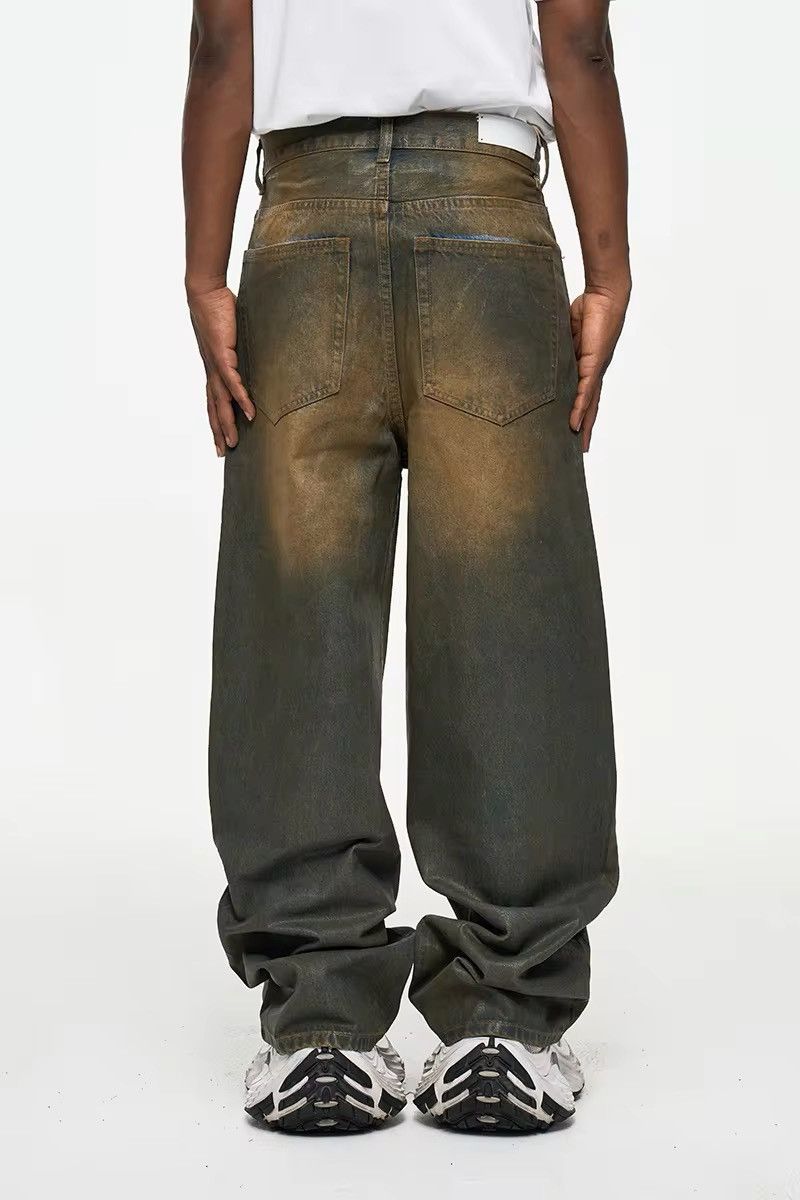 Vintage Oil Wax Distressed Mud Coated Brown Design Jeans Size US 31 - 7 Thumbnail