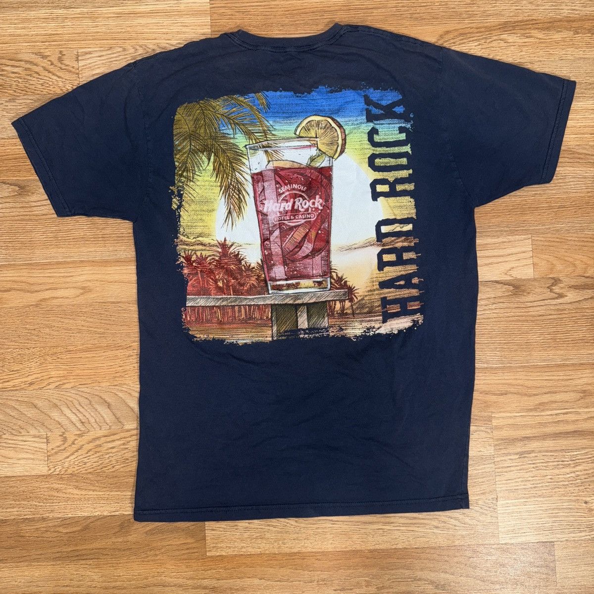 Hard Rock Cafe × Vintage Hard Rock Cafe navy and orange t-shirt middle and back hit Size US L / EU 52-54 / 3 - 2 Thumbnail
