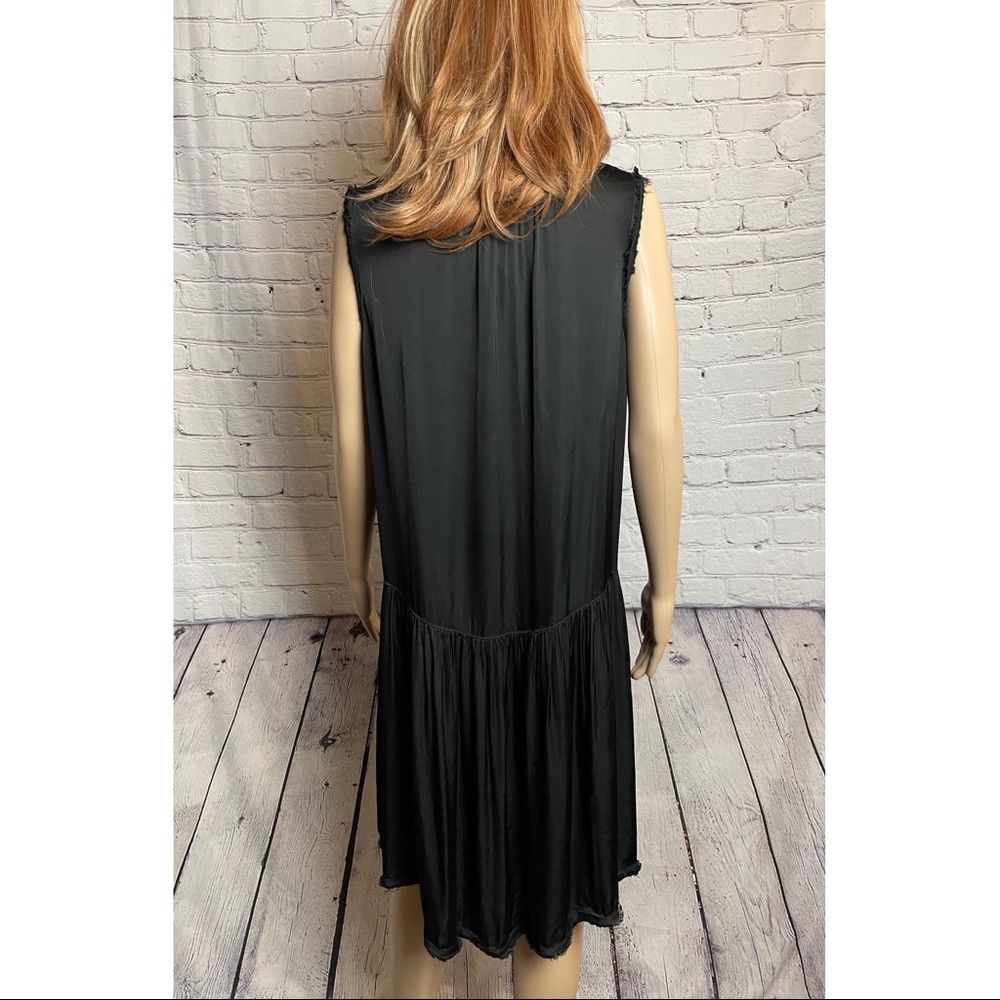 Other New $390 Raquel Allegra Black Satin Raw Edge DRESS Size M / US 6-8 / IT 42-44 - 7 Thumbnail