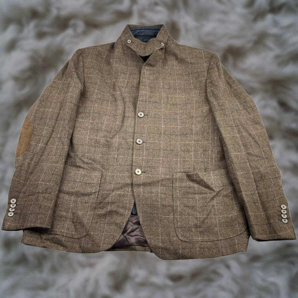 Massimo Dutti Massimo Dutti 1-Piece Mens 46 Brown Men Wool Leather Elbows Zip Hybrid Blazer Plaid 46L Size 46R - 1 Thumbnail