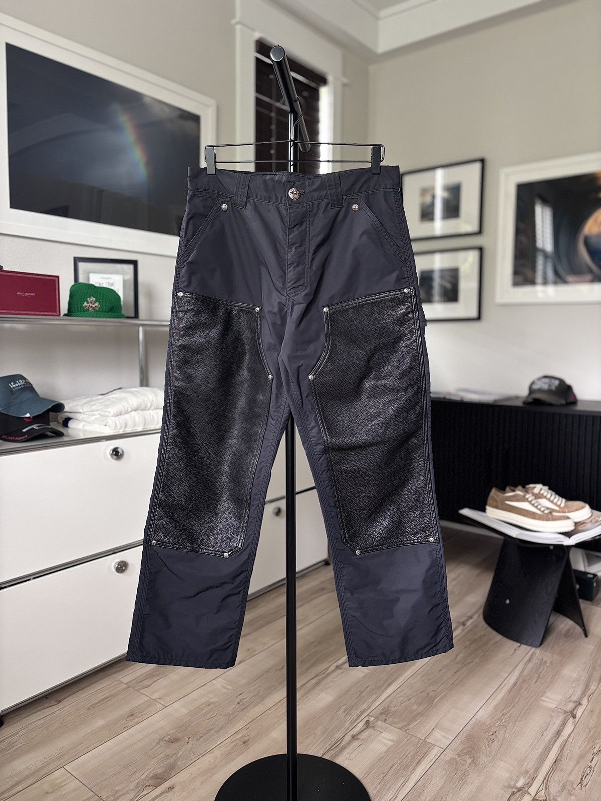Chrome Hearts CHROME HEARTS | LEATHER CROSS PATCH NYLON CARPENTER PANTS Size US 31 - 5 Thumbnail