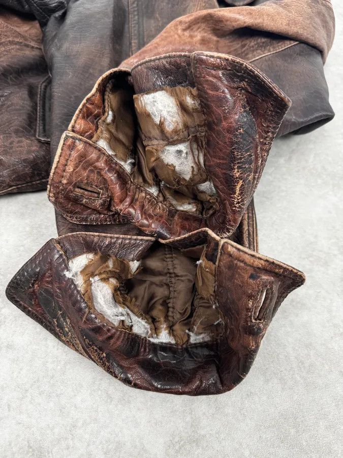 Vintage 2000s Archive Brown Naval Eroded Leather Jacket Size US L / EU 52-54 / 3 - 12 Thumbnail