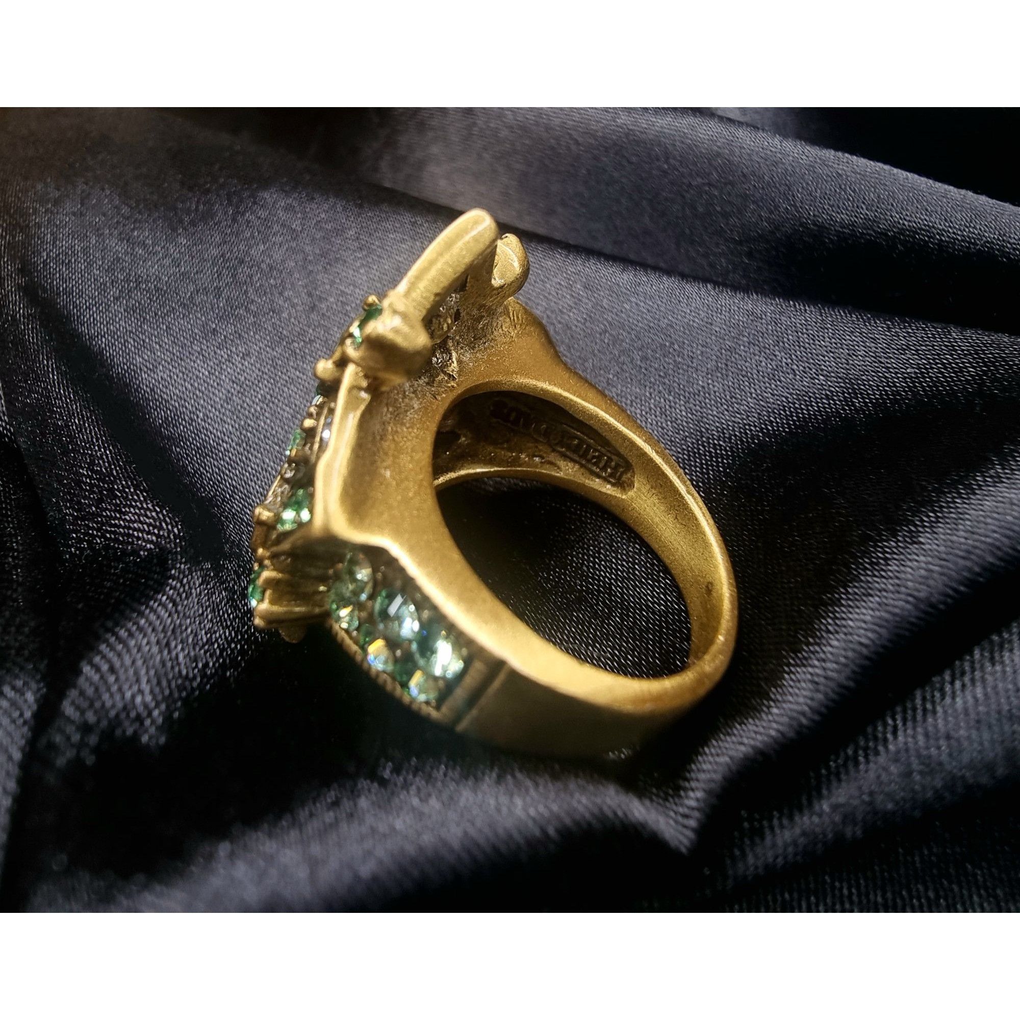 Vintage Heidi Daus Gold-Tone Statement Ring Blue & Green Crystal Flo Size ONE SIZE - 5 Thumbnail