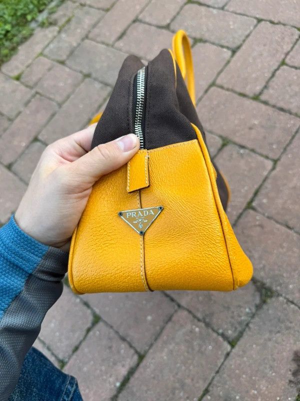 Prada Vintage 90s Prada Canvas Leather Bowling Bag Yellow Size ONE SIZE - 3 Thumbnail