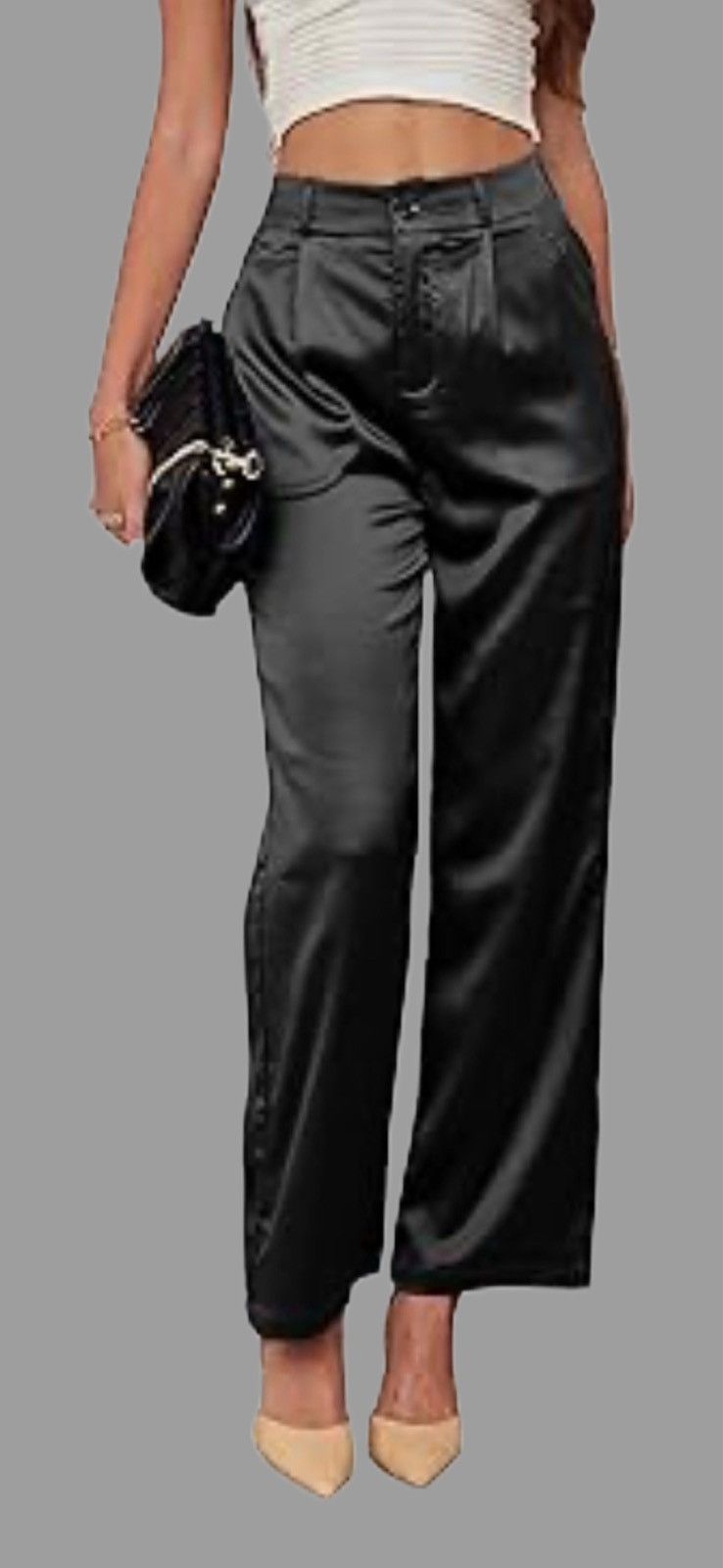 Other Women's Black Satin Wide Leg Dress Party Casual Pants Size 32" / US 10 / IT 46 - 1 Thumbnail