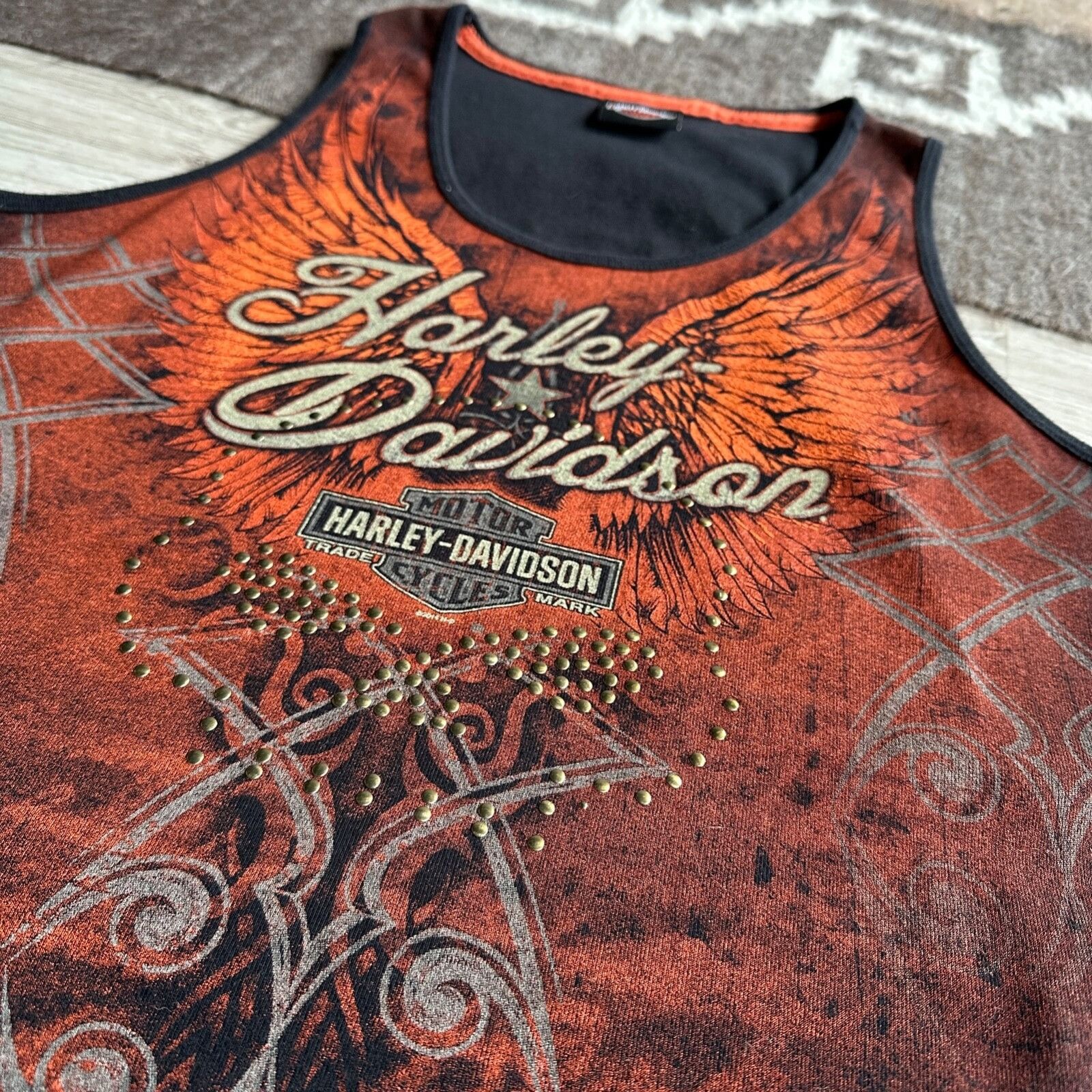 Harley Davidson Harley Davidson Vintage Tribal Rhinestones Tank Top 9072AC Size XL / US 12-14 / IT 48-50 - 2 Thumbnail