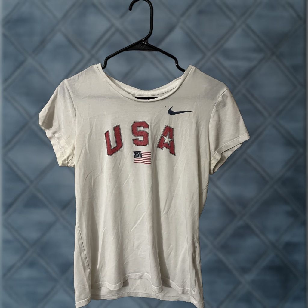 Nike Nike USA T Shirt Womens Large White America Spellout Cotton Top Short Sleeve Size L / US 10 / IT 46 - 1 Thumbnail
