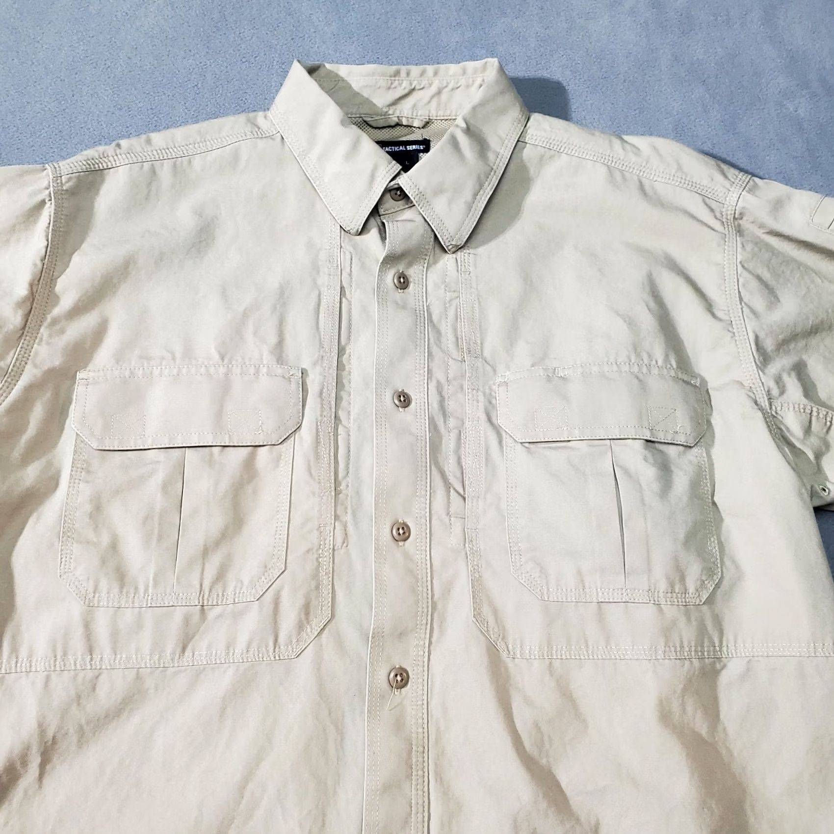 Vintage 5.11 Tactical Shirt Mens Large Beige Khaki Cargo Concealed Stash Pockets Utility Button-Up Long Sleeve Size US L / EU 52-54 / 3 - 4 Thumbnail
