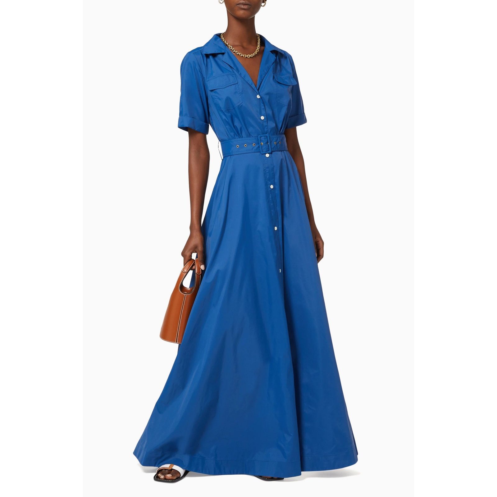 Staud Staud Millie Maxi Belted Shirt Dress Lapis Blue size 00 XXS Size XXS / US 00 / IT 34 - 4 Thumbnail