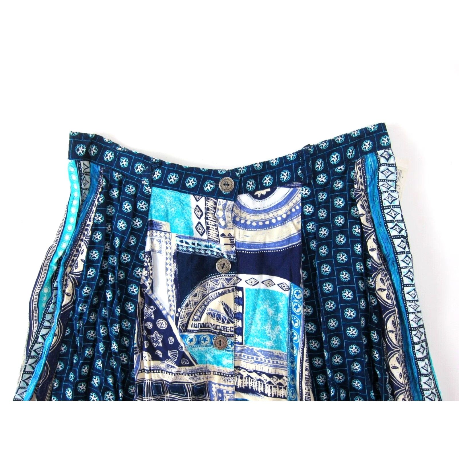 Vintage NWT SK & COMPANY 100% Rayon Blue Purple White Button Down A-Line Skirt 16W Size 38" / US 16 / IT 52 - 3 Thumbnail