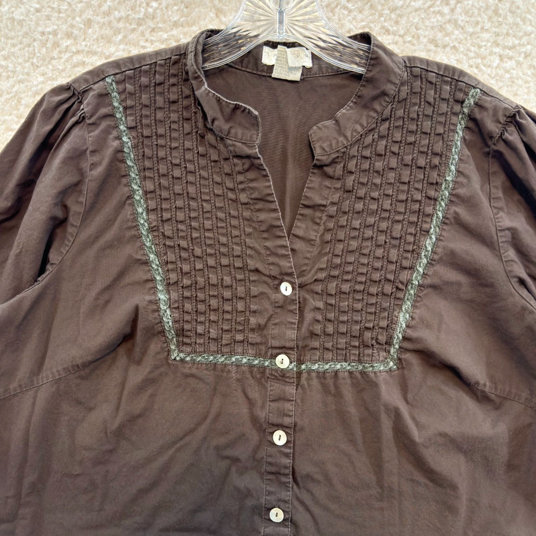 Vintage VINTAGE Y2K Top Blouse 1X Brown Fairy Grunge Whimsigoth Edwardian Puff Sleeves Shirt Tweed 1X Brown Cotton Blend Size XL / US 12-14 / IT 48-50 - 3 Thumbnail