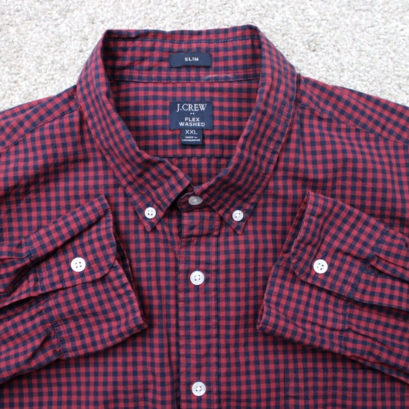 J.Crew J.CREW Shirt Men 2XL XXL Blue/Red Plaid Slim Fit Button-Up Long Sleeve Cotton Washed Flex - Womens/Mens Size US XXL / EU 58 / 5 - 2 Thumbnail