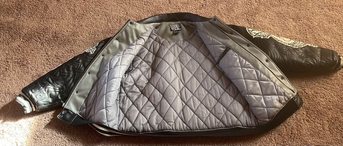 Other Raw Blue Leather Varsity Jacket–Quilted Dragon Embossed–Rare Size US XL / EU 56 / 4 - 6 Thumbnail